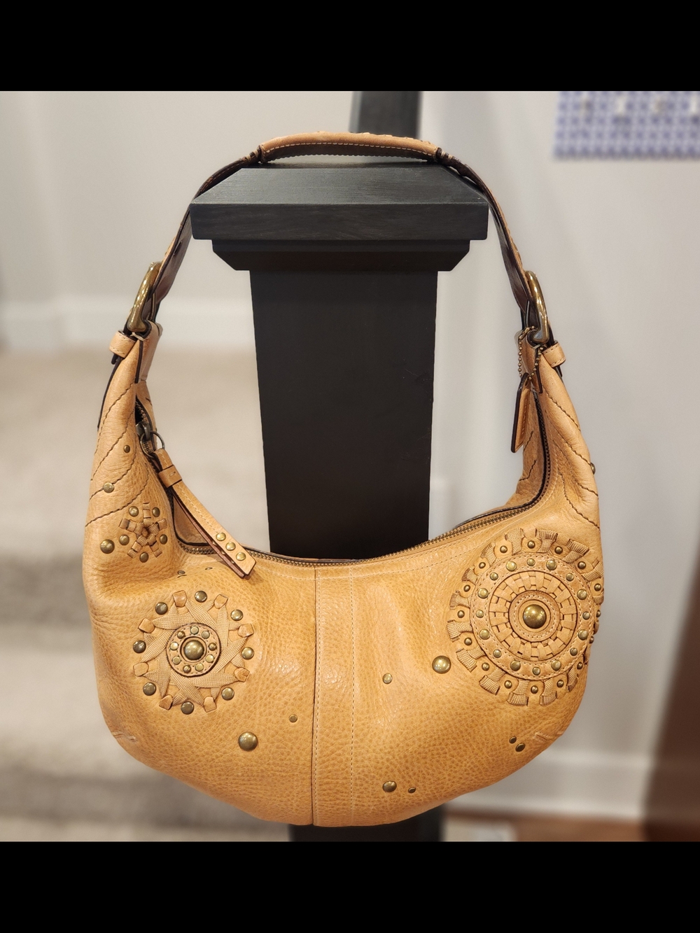 Coach Mia Vintage Studded Camel Tan Leather Lg Hobo Shoulder Bag 10063 RARE